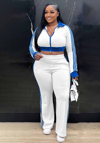 Women contrast color stripes sporty casual two-piece set 