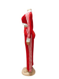 Women contrast color stripes sporty casual two-piece set 