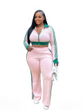Women contrast color stripes sporty casual two-piece set 