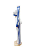 Women contrast color stripes sporty casual two-piece set 