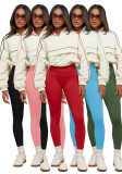 Women contrast color pullover sporty casual two-piece set 