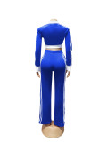 Women contrast color stripes sporty casual two-piece set 