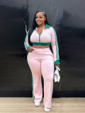 Women contrast color stripes sporty casual two-piece set 