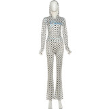 Women polka dot print hoodies sporty casual two-piece set