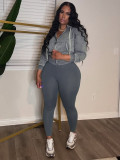 Women's Zipper Hooded Fleece-Lined Top and Pants Sports Casual Two-Piece Set