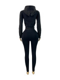 Women's Zipper Hooded Fleece-Lined Top and Pants Sports Casual Two-Piece Set