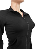 Women's Zipper Top and Pants Sports Clothing Set with Headband