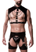 Men's sexy lingerie set faux leather outfit men's nightclub performance costume