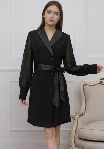 Lapel tie-front slim-fit blazer dress for women