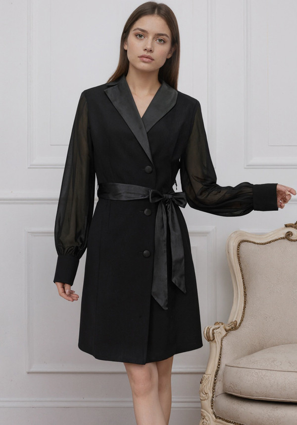 Lapel tie-front slim-fit blazer dress for women