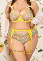 Plus size embroidered see-through sexy lingerie set 