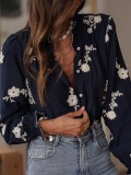 Printed long-sleeved shirt for women elegant embroidered blouse