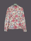 Printed long-sleeved shirt for women elegant long-sleeved floral blouse