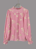 Printed long-sleeved shirt for women elegant embroidered blouse