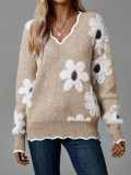 V-neck mink jacquard pullover sweater women