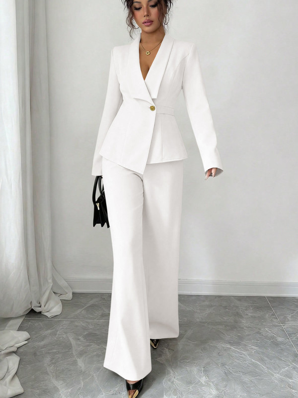Women's white two-piece set blazer and trousers suit