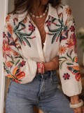 Women loose-fitting long-sleeved digital print blouse top