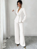 Women's white two-piece set blazer and trousers suit