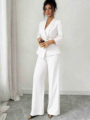 Women's white two-piece set blazer and trousers suit