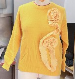 Women 3D floral contrast color crew neck sweater