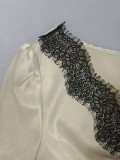 French-style elegant lace satin midi dress