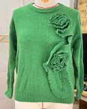 Women 3D floral contrast color crew neck sweater