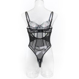 Sexy lace embroidered bodysuit for women sweet bow-tie lingerie