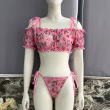Cute Pink Cherry Women's Lingerie Two-Piece Off-Shoulder Set