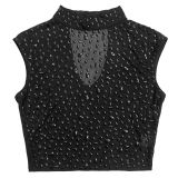 Women Sexy See-Through Mesh Crystal Top and Skirt Two-Piece Set