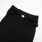 Sexy metallic embellished long-sleeved top and tight high-waisted trousers set