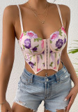 Embroidered floral underwire bustier crop top