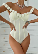 3D floral off-shoulder sexy bodysuit