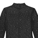 Sexy Long-Sleeved See-Through Mesh Crystal Party Dress