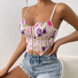 Embroidered floral underwire bustier crop top