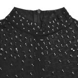 Sexy Long-Sleeved See-Through Mesh Crystal Party Dress
