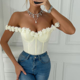 3D floral off-shoulder sexy bodysuit