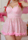 slip dress + thong set pink strawberry floral print plus size lingerie