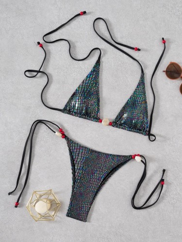 Women's Swimwear Sexy Metallic Two-Piece Bikini Set