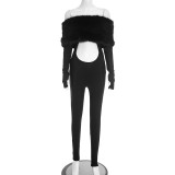 Autumn/Winter Women's Sexy Fur Collar Long-Sleeved  Jumpsuit