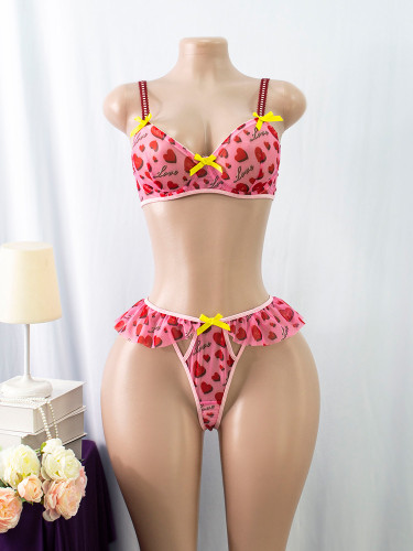 Sexy Bikini Heart Print Two-Piece Lingerie Set