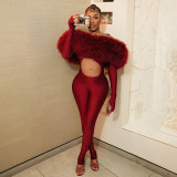 Autumn/Winter Women's Sexy Fur Collar Long-Sleeved  Jumpsuit