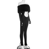 Autumn/Winter Women's Sexy Fur Collar Long-Sleeved  Jumpsuit