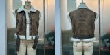 Motorcycle-style zippered leather and fur patchwork vest jacket