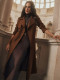 Long elegant belted wool coat for winter