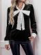 Retro-style patchwork lace collar long-sleeved velvet shirt for women
