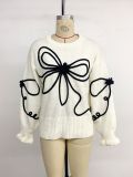 Women's pullover sweater loose-fitting knitted top 3D jacquard pattern