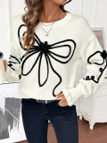 Women's pullover sweater loose-fitting knitted top 3D jacquard pattern