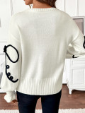 Women's pullover sweater loose-fitting knitted top 3D jacquard pattern