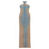 Women's Blue Diamond See-Through Long Dress
