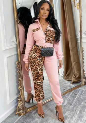 Women Leopard Print Top and Pant Two-Piece Tracksuit
